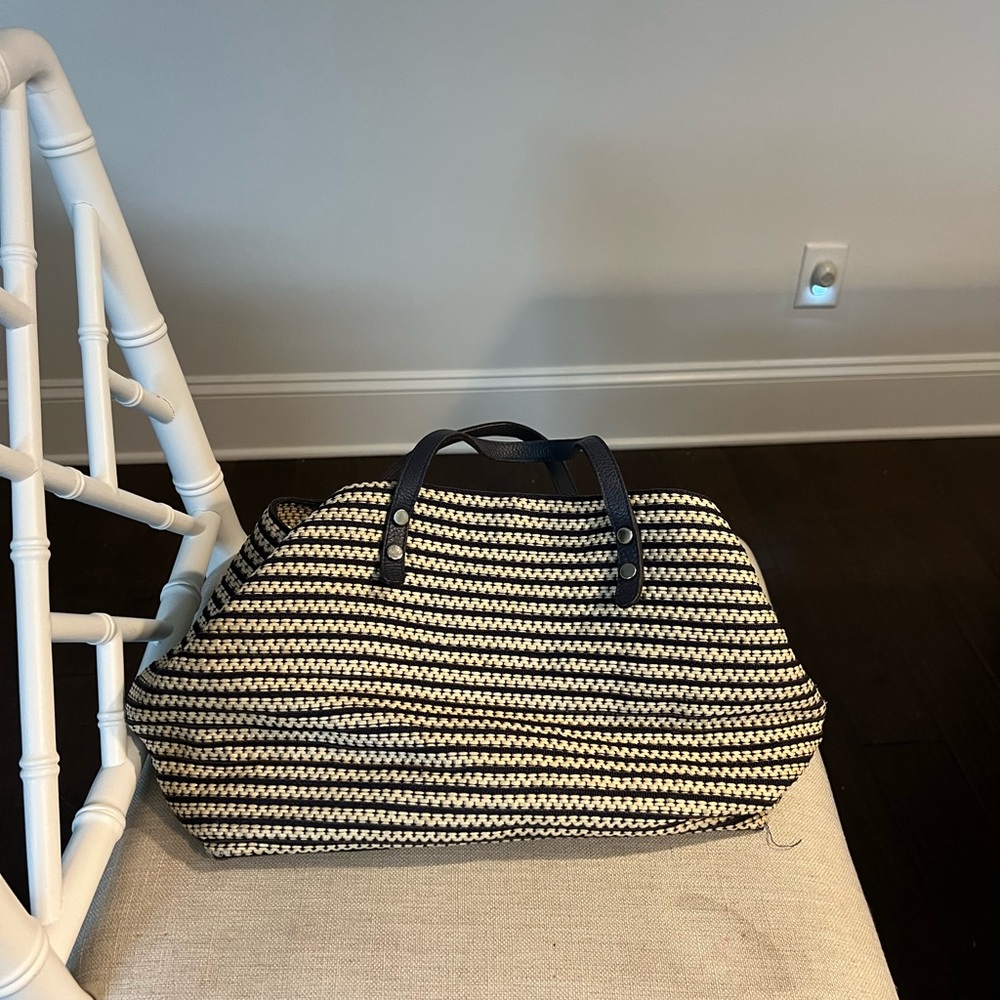 ANN MASHBURN Blue and White Striped Travel Bag